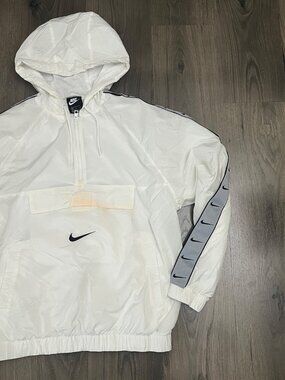 Nike Jacket Mens Medium White Big Swoosh Pullover Jacket Sportswear - Stained